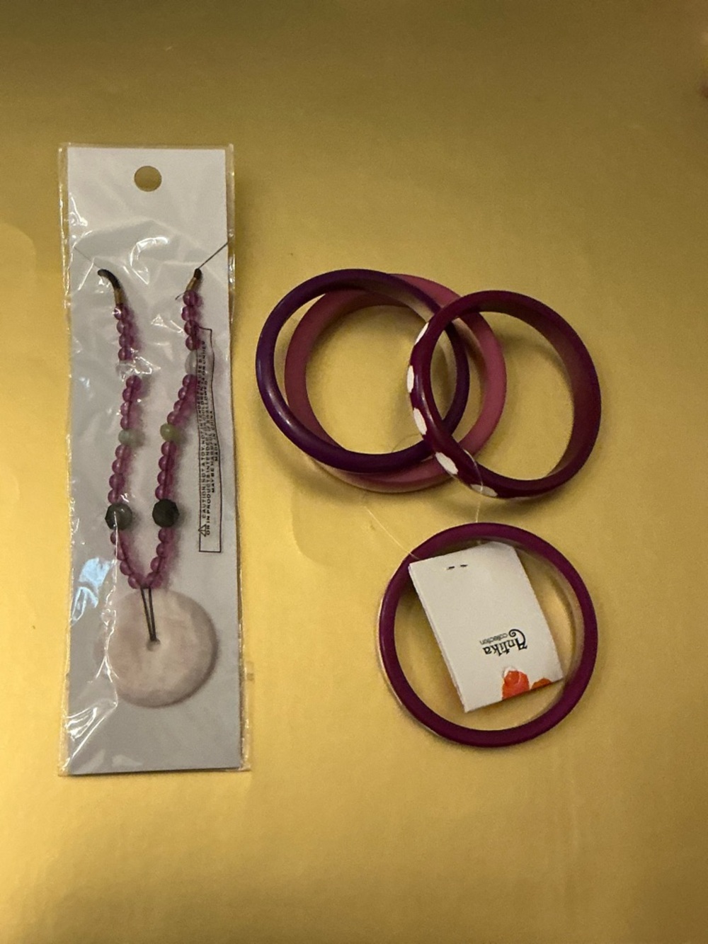 Donut Beaded Necklace a& Bangle Bracelet Purple Set